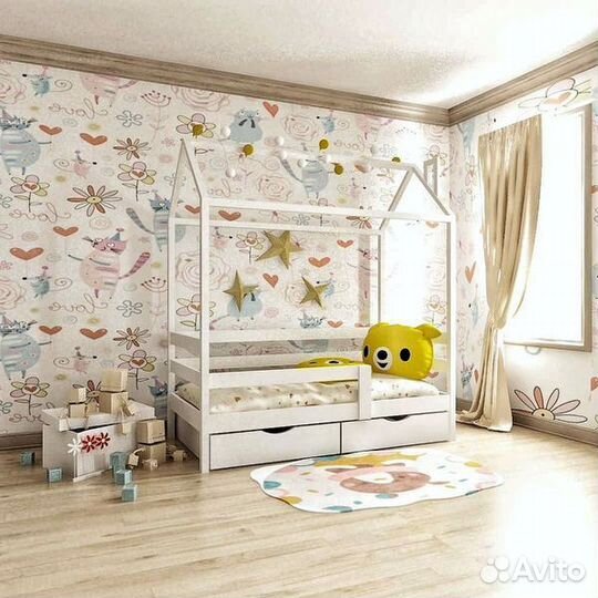 Кроватка высокий борт детская из массива домик