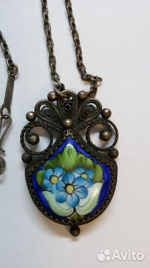 Кулон Цепочка Финифть Мельхиор СССР винтаж