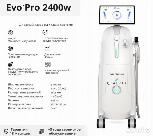 Диодный лазер для эпиляции Люминес’ Evo Pro 2400 Вт