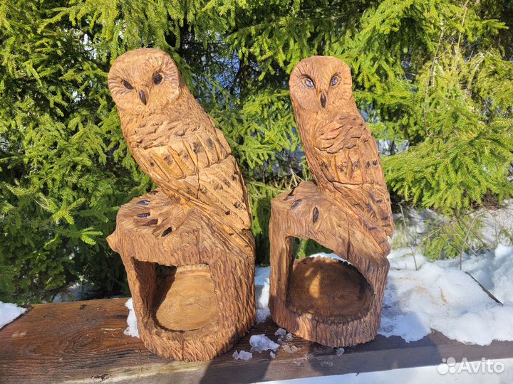Резные кормушки с фигурами сов