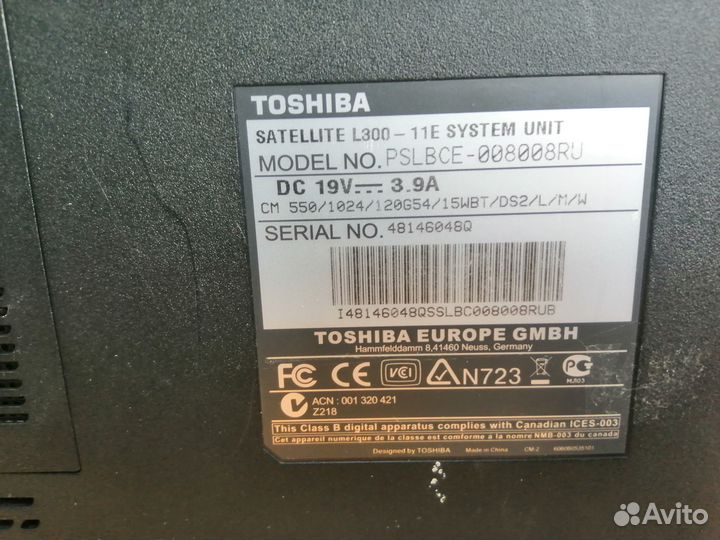 Ноутбук Toshiba satellite l300-11E