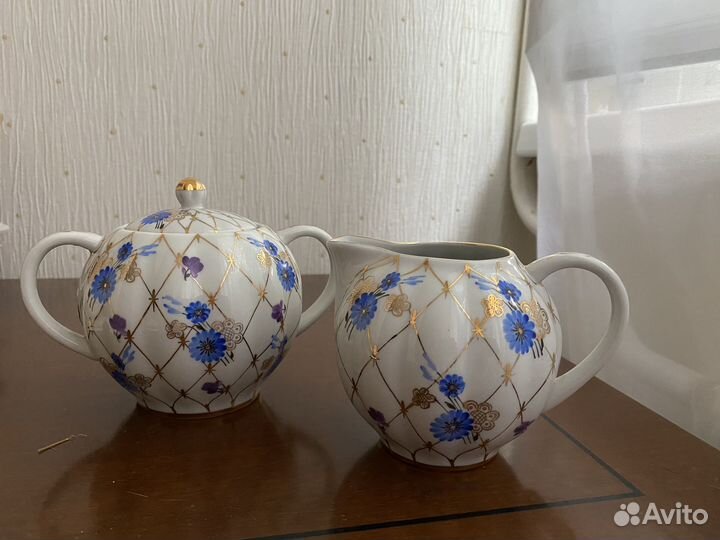 Сахарница и молочник лфз золотая сеточка Васильки