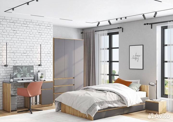 Шкаф со штангой и полками Серый графит