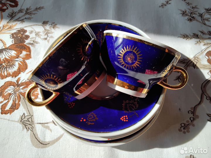 Тарелки, блюдца, кофейные чашки. Кобальт СССР