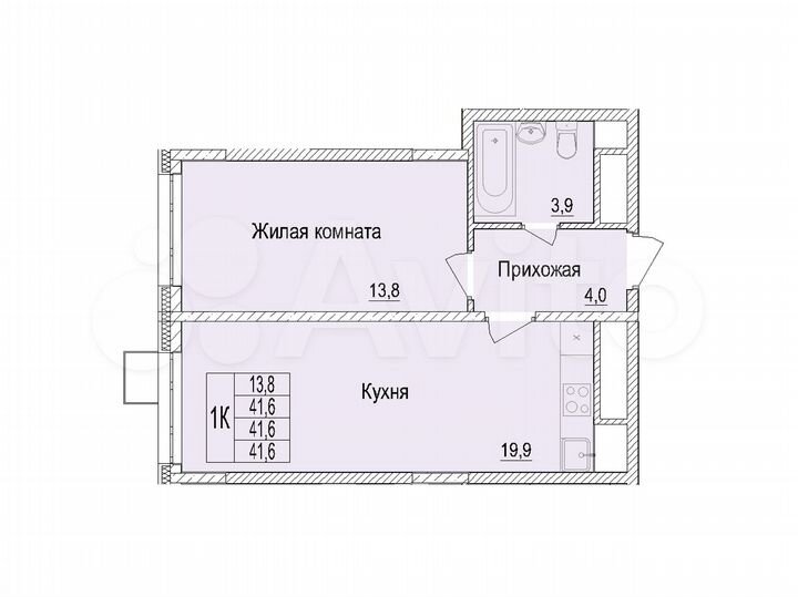 1-к. квартира, 41,6 м², 5/25 эт.