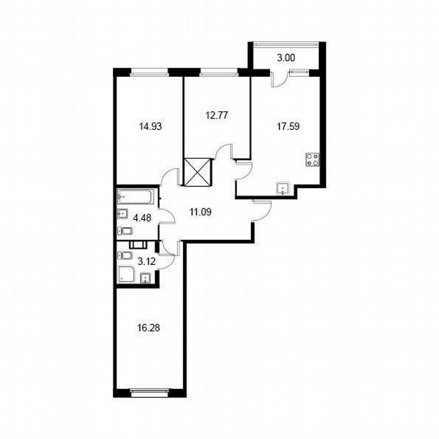 3-к. квартира, 81,8 м², 2/9 эт.