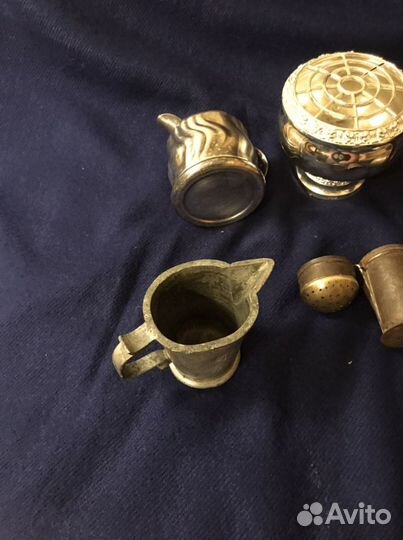 Сливочники, сахарница, солонка латунь, олово