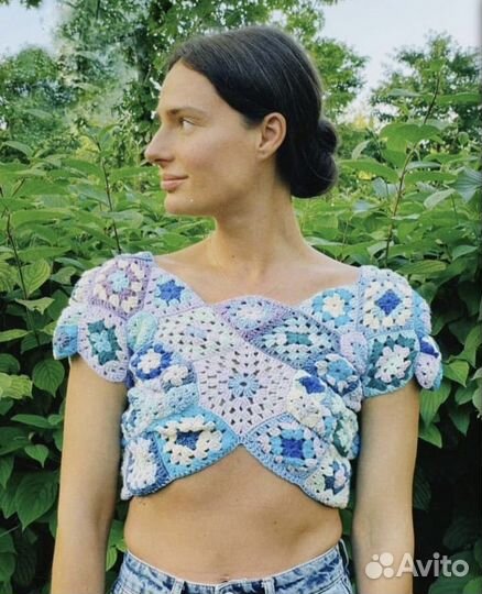 Вязаный летний топ из квадратов Pinterest