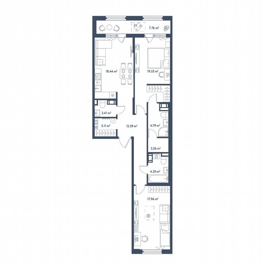 2-к. квартира, 89,2 м², 6/11 эт.