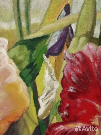 Ирисы цветы картина маслом на подрамнике