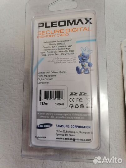 Карта памяти SD, 1Gb, 512Mb, производство США