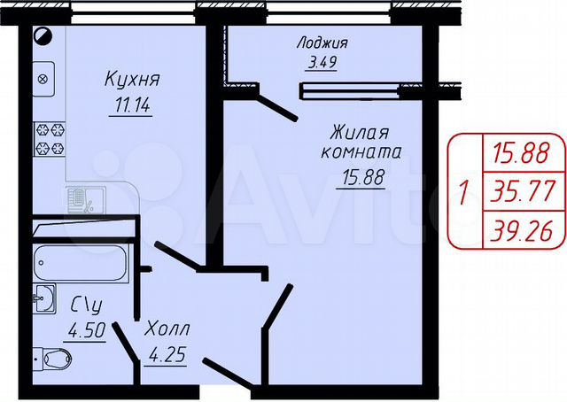 1-к. квартира, 39,3 м², 3/10 эт.