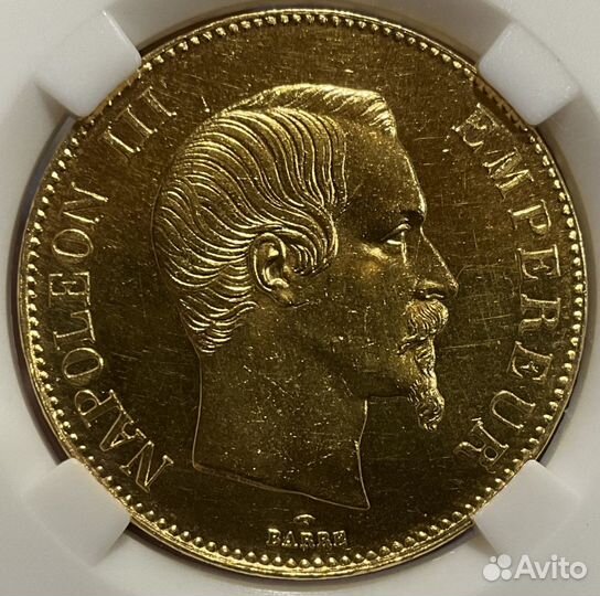 100 франков 1858 год. мс 60 слаб ннр Золото франци