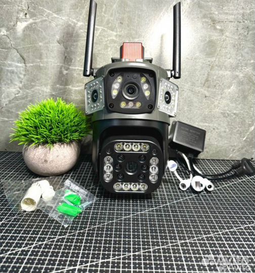 Уличная 4G камера видеонаблюдения 3 объектива сим