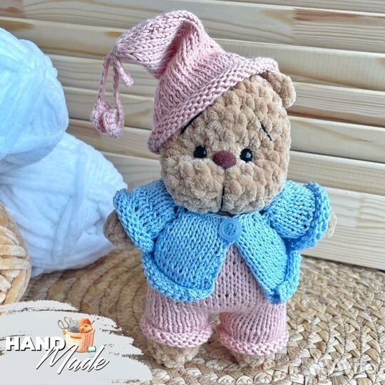 Вязаные игрушки, ладонный мишка, вязаный мишка