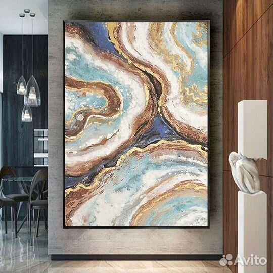 Картина маслом абстракция с золотом