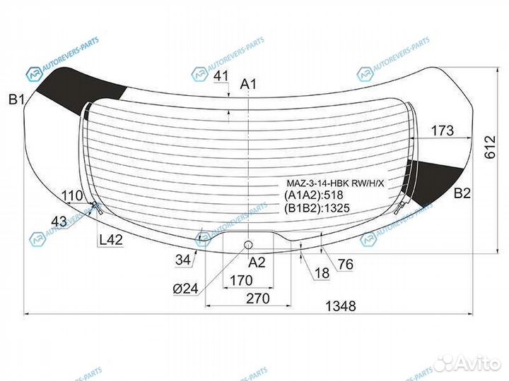 MAZ-3-14-HBK rwhx Стекло заднее с обогревом mazda