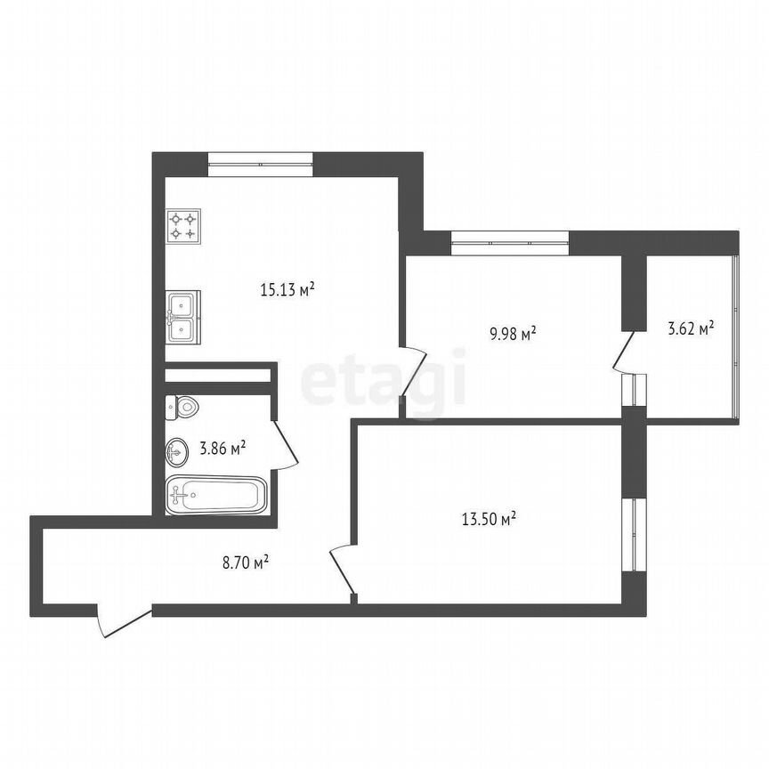 2-к. квартира, 51,2 м², 4/15 эт.