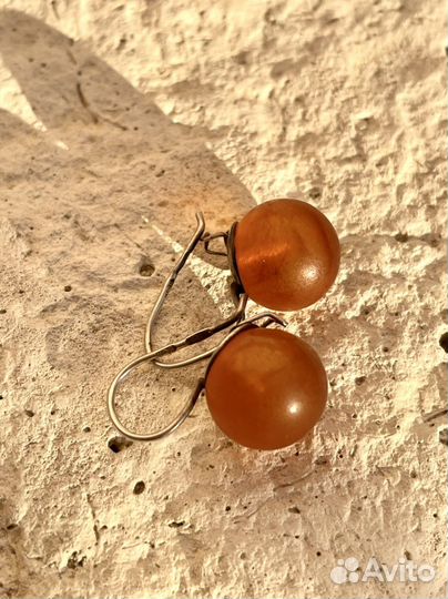 Серьги серебрянные, янтарь. Винтаж. Антиквариат