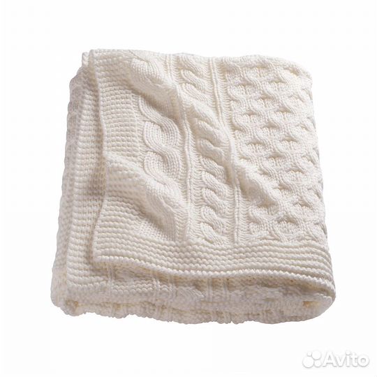 Плед, икеа, вязаный/белый с оттенком, новый