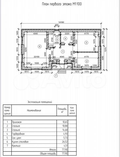 Коттедж 77 м² на участке 8 сот.