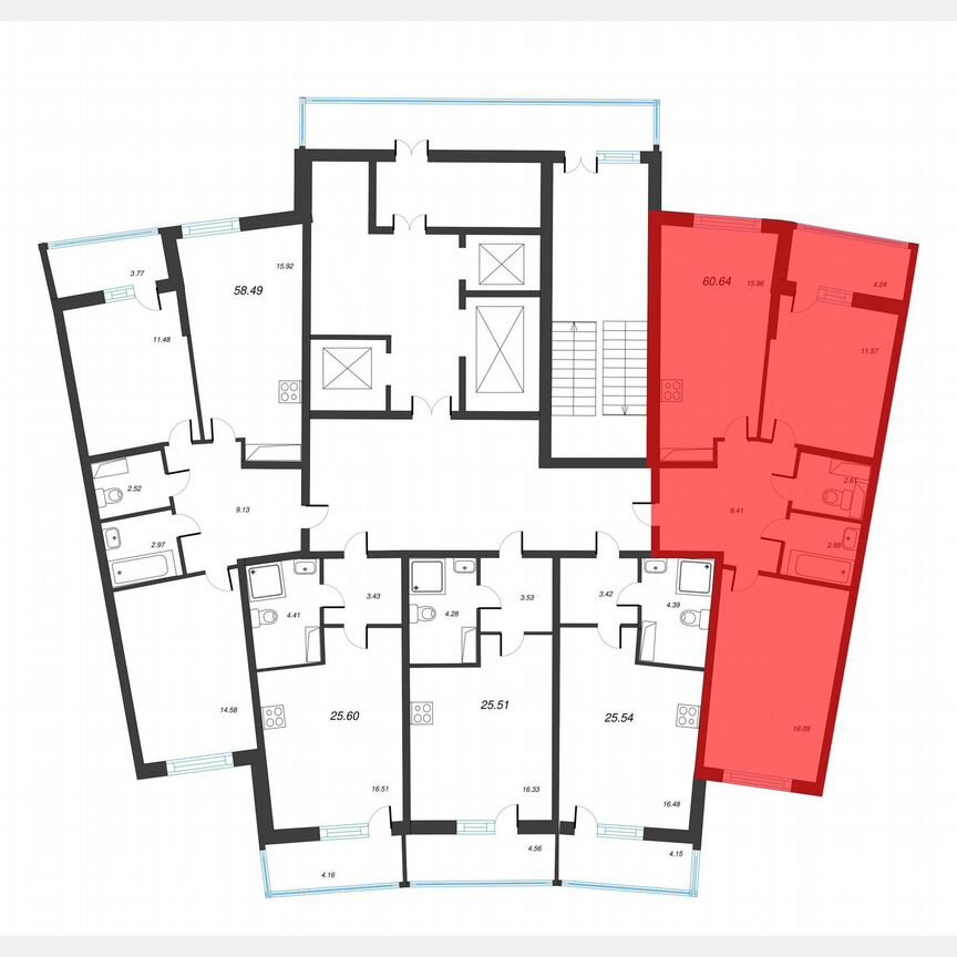 2-к. квартира, 62,8 м², 2/22 эт.
