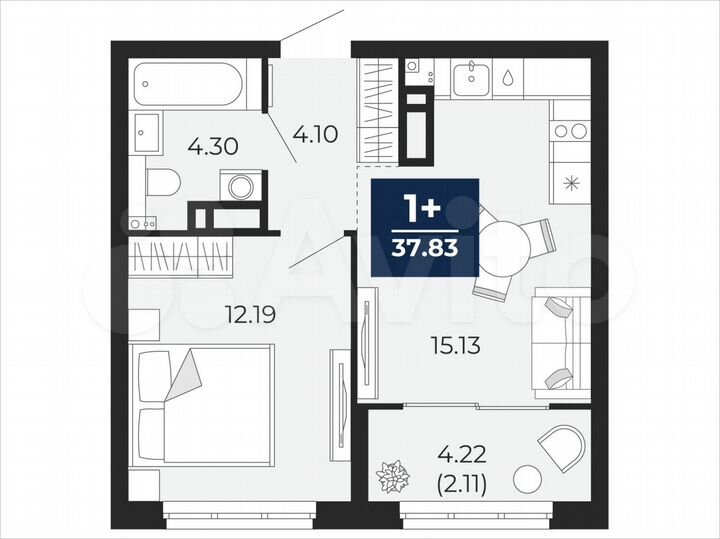 1-к. квартира, 37,8 м², 10/21 эт.