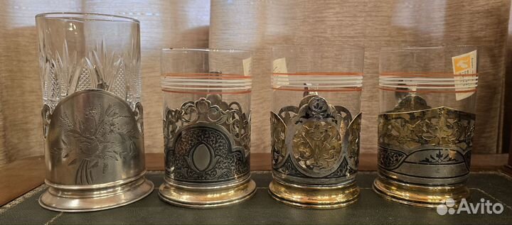 Подстаканники СССР, серебро 875е, амю и Кубачи