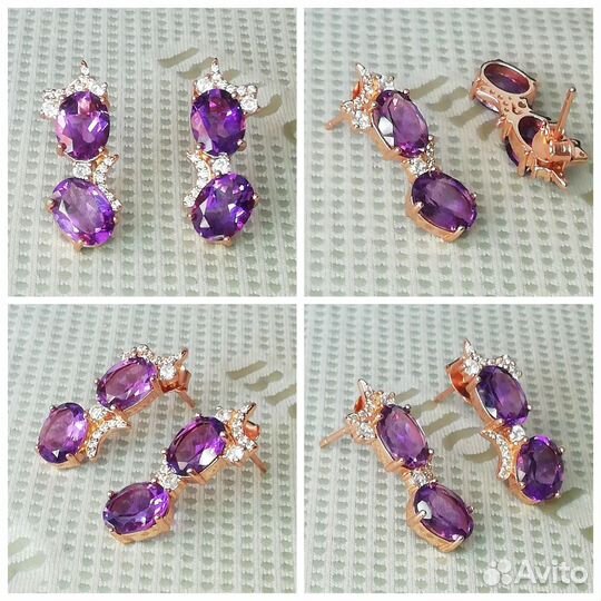 Серьги серебро аметист С330