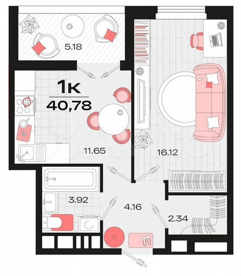1-к. квартира, 40,1 м², 11/14 эт.