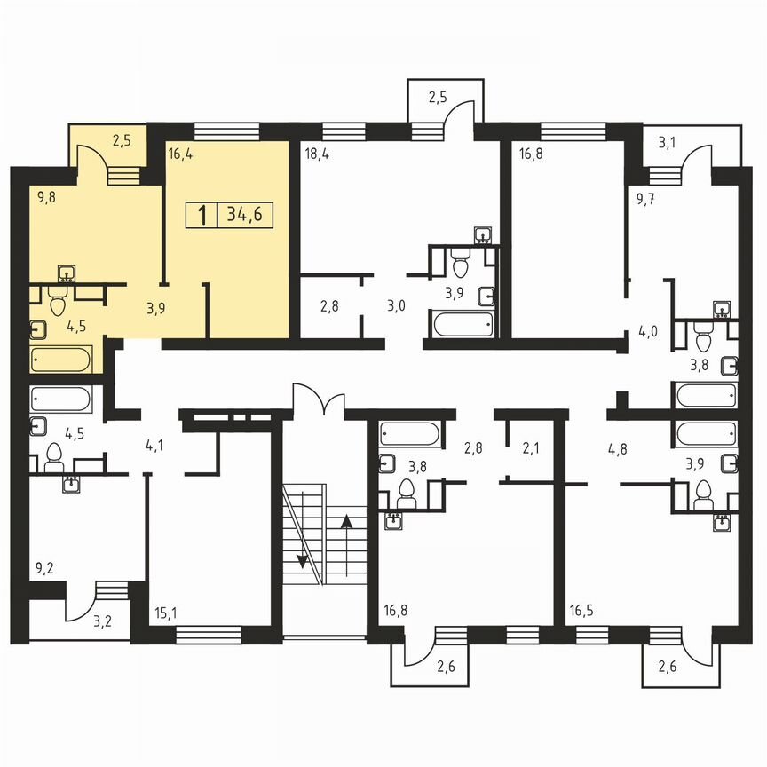 1-к. квартира, 34,6 м², 2/3 эт.