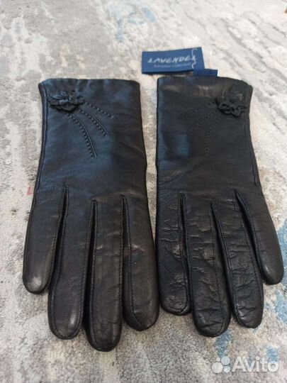 Перчатки деми женские, кожаные, новые, размер 6.5