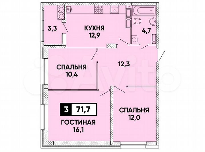 3-к. квартира, 72 м², 20/24 эт.