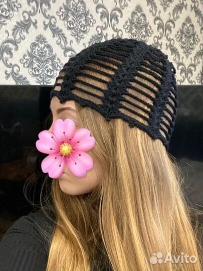 Шапка сетка вязаная, шапочка y2k