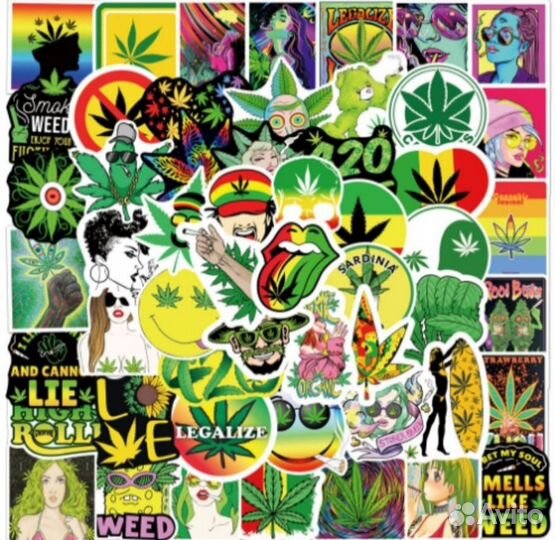 Набор наклеек Боб Марли стикеров конопля