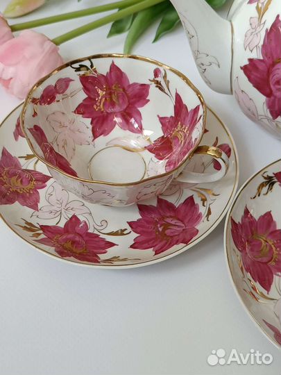 Сервиз малиновые цветы Дулёво