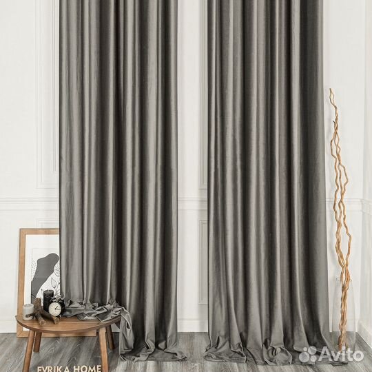 Шторы бархат Беллиссимо стальной новые пошив