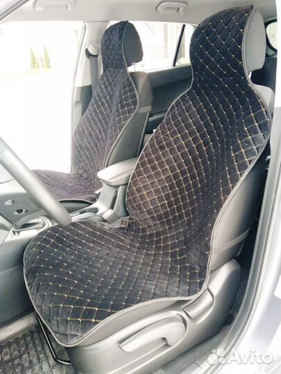 Накидки на передние сидения Велюр черные с желтым