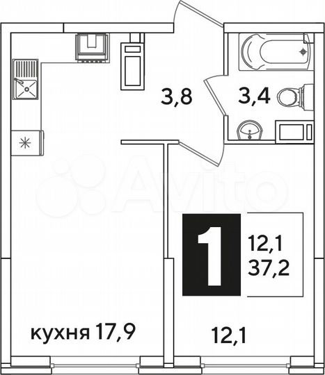 1-к. квартира, 37,2 м², 15/16 эт.