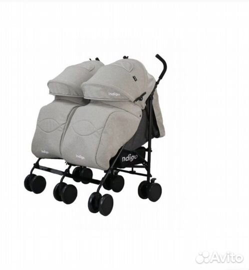 Коляска для двойни indigo Duet прогулочная, трость