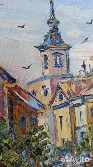 Городской пейзаж маслом миниатюра город