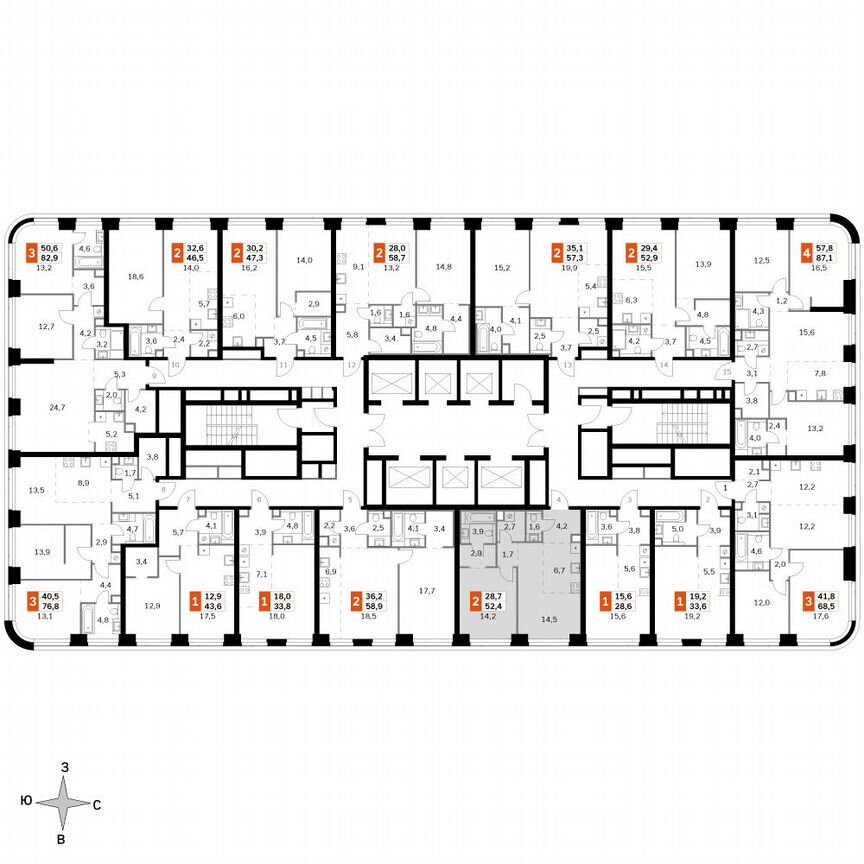 1-к. квартира, 52,4 м², 6/49 эт.