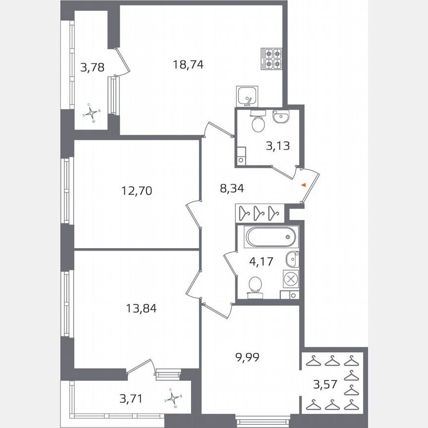 3-к. квартира, 78,2 м², 3/17 эт.