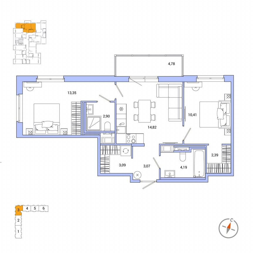 2-к. квартира, 55,7 м², 5/7 эт.