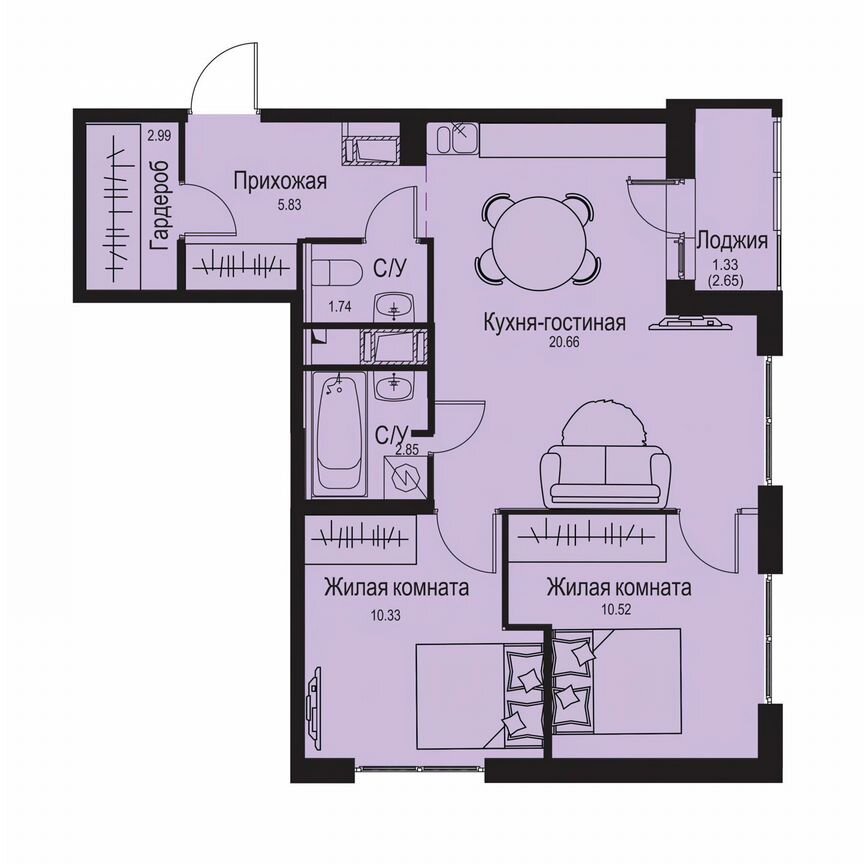 2-к. квартира, 56,3 м², 3/9 эт.