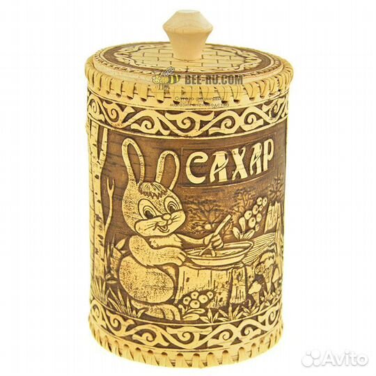 Туес шитый Д10 Сахар Зайчики 0.7л (береста)