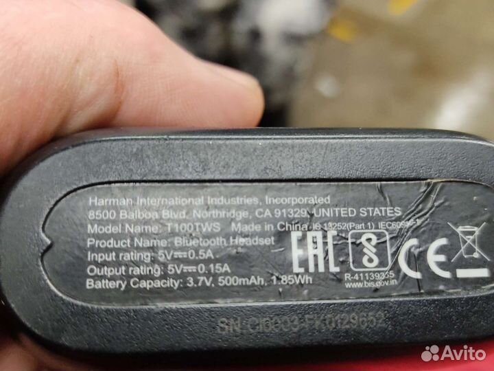 Наушники JBL t100tws (левого нет)