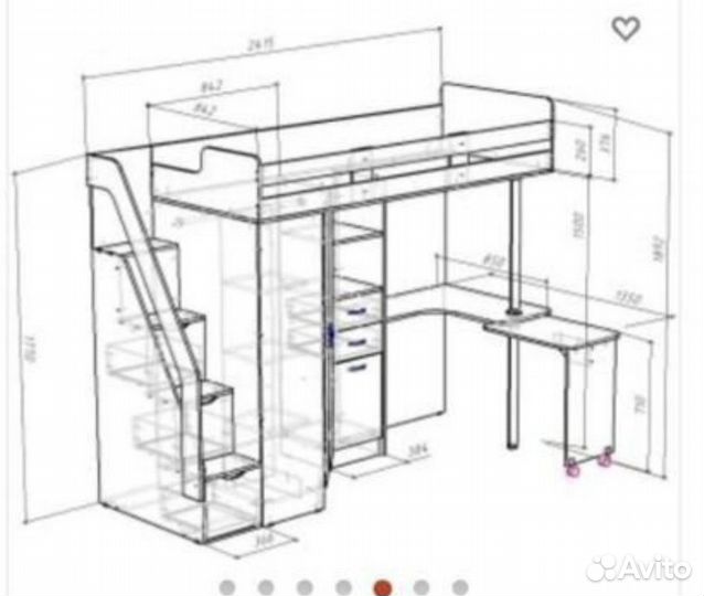 Кровать чердак со столом и шкафом бу