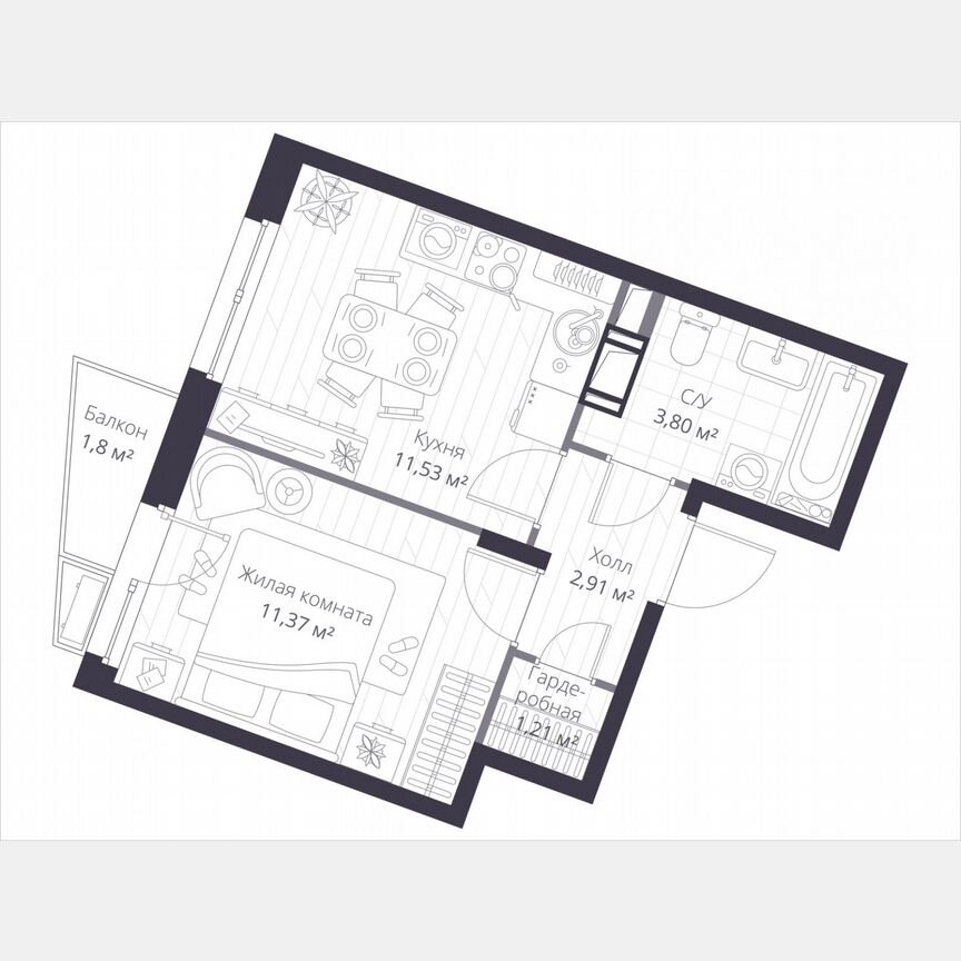 1-к. квартира, 32,4 м², 5/11 эт.