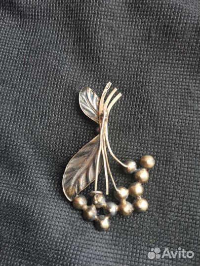 Брошь веточка серебро 875 проба винтаж